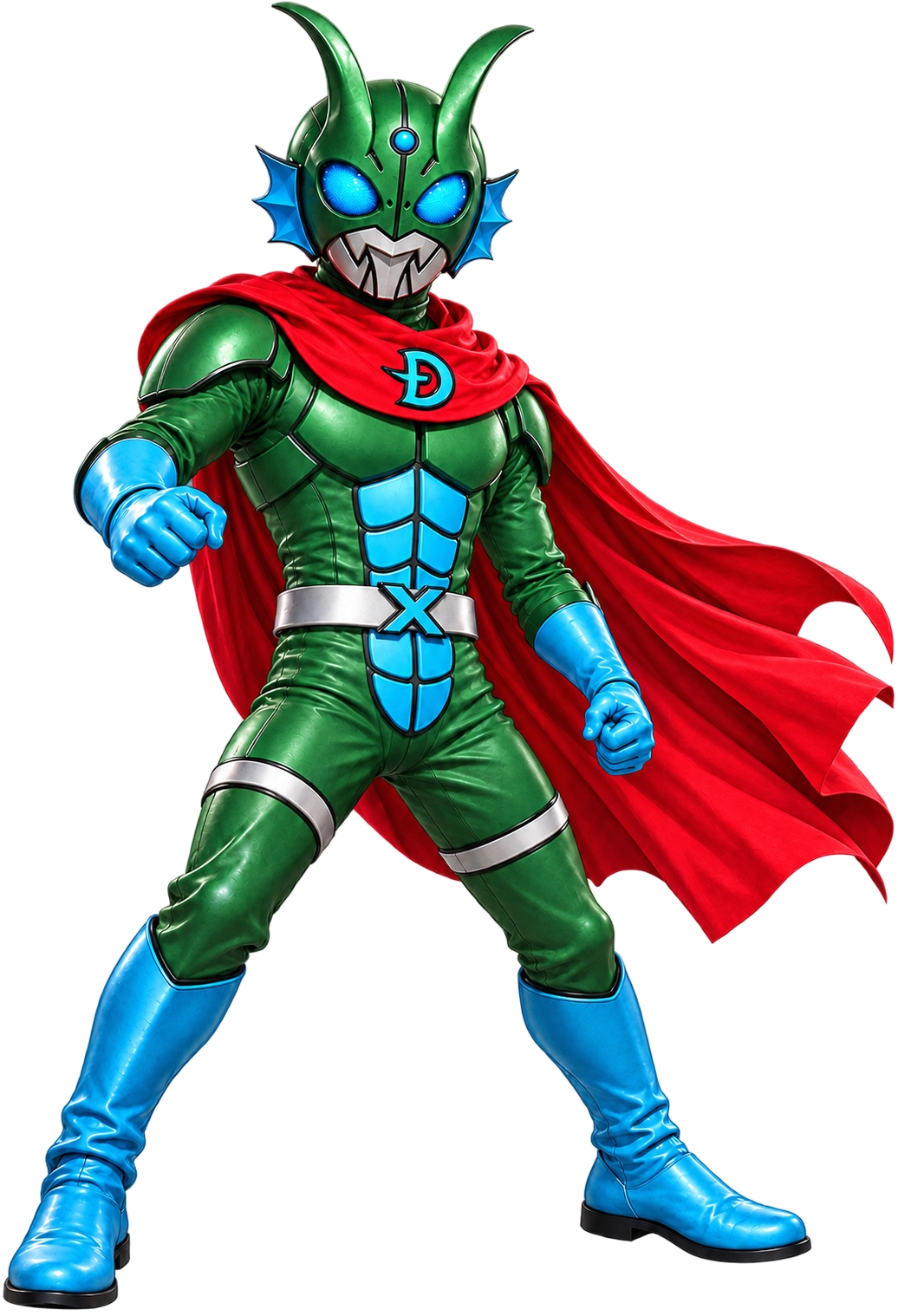 赤いマントをなびかせるドラゴンマンX